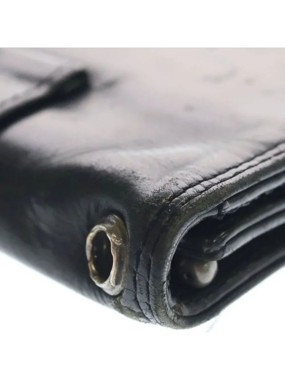 Chrome Hearts Large 3 Fold Celtic Button Dagger Zip Leather Wallet Black